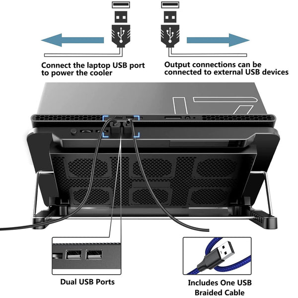 LIANGSTAR Laptop Cooling Pad, Laptop Cooler with 6 Quiet Fans at 2100RPM, Laptop Stand with Phone Holder, 7 Heights Adjustable & USB Powered, suitable for 12-17 Inch, Blue