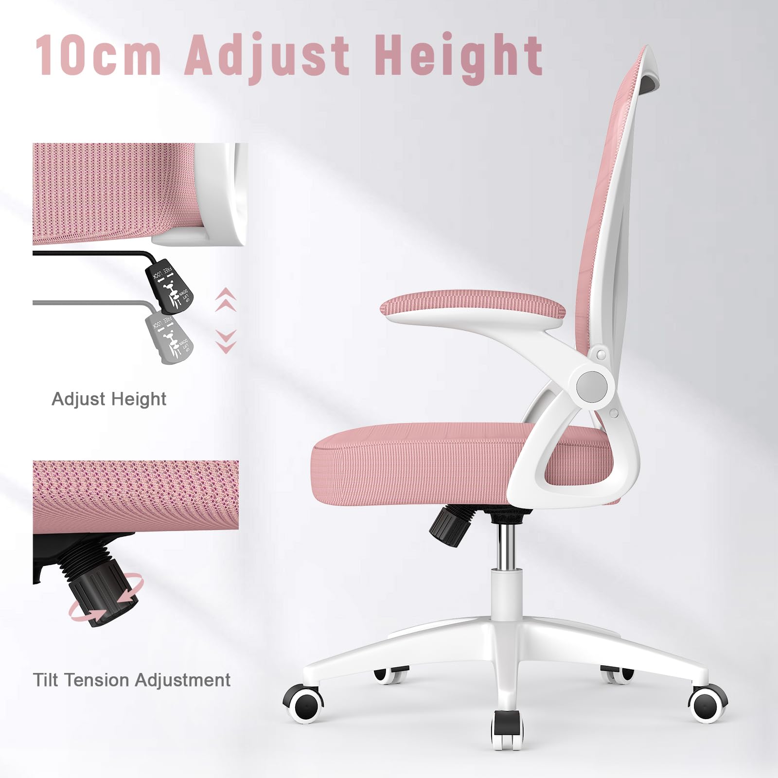 naspaluro Office Chair Ergonomic Desk with 90° Flip-up Armrest Lumbar Support, Height Adjustable Chair, Executive Swivel Computer Padded Seat Cushion for Home/Office