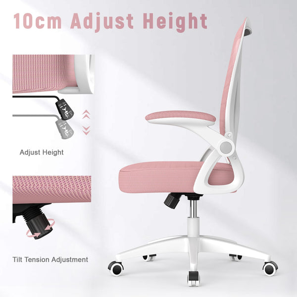 naspaluro Office Chair Ergonomic Desk with 90° Flip-up Armrest Lumbar Support, Height Adjustable Chair, Executive Swivel Computer Padded Seat Cushion for Home/Office
