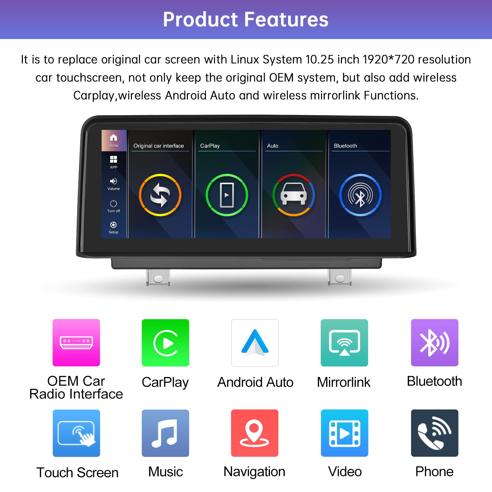 Road Top 12.3 Inch Ultra-Narrow Carplay Touchscreen for BMW 3 & 4 Series F30/F31/F32/F33/F34/F35/F36 2012-2015 Year, Car Stereo Multimedia Radio Receiver, Support Wireless Android Auto, Mirrorlink