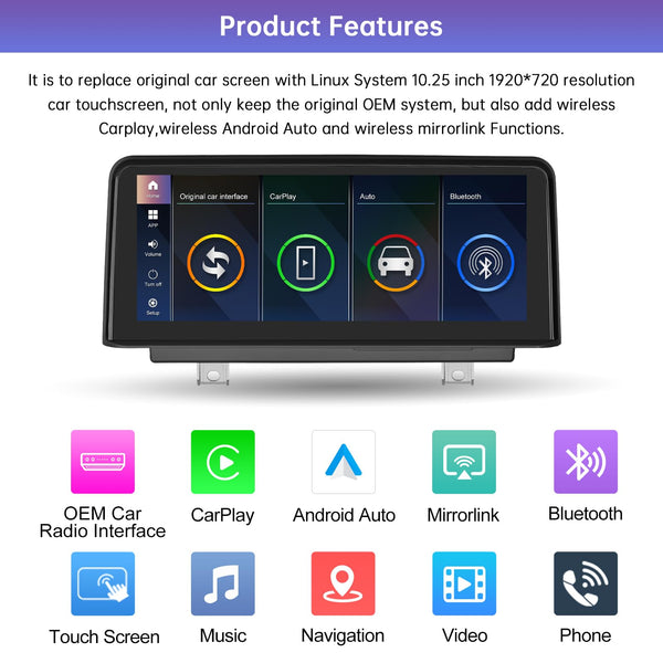 Road Top 12.3 Inch Ultra-Narrow Carplay Touchscreen for BMW 3 & 4 Series F30/F31/F32/F33/F34/F35/F36 2012-2015 Year, Car Stereo Multimedia Radio Receiver, Support Wireless Android Auto, Mirrorlink