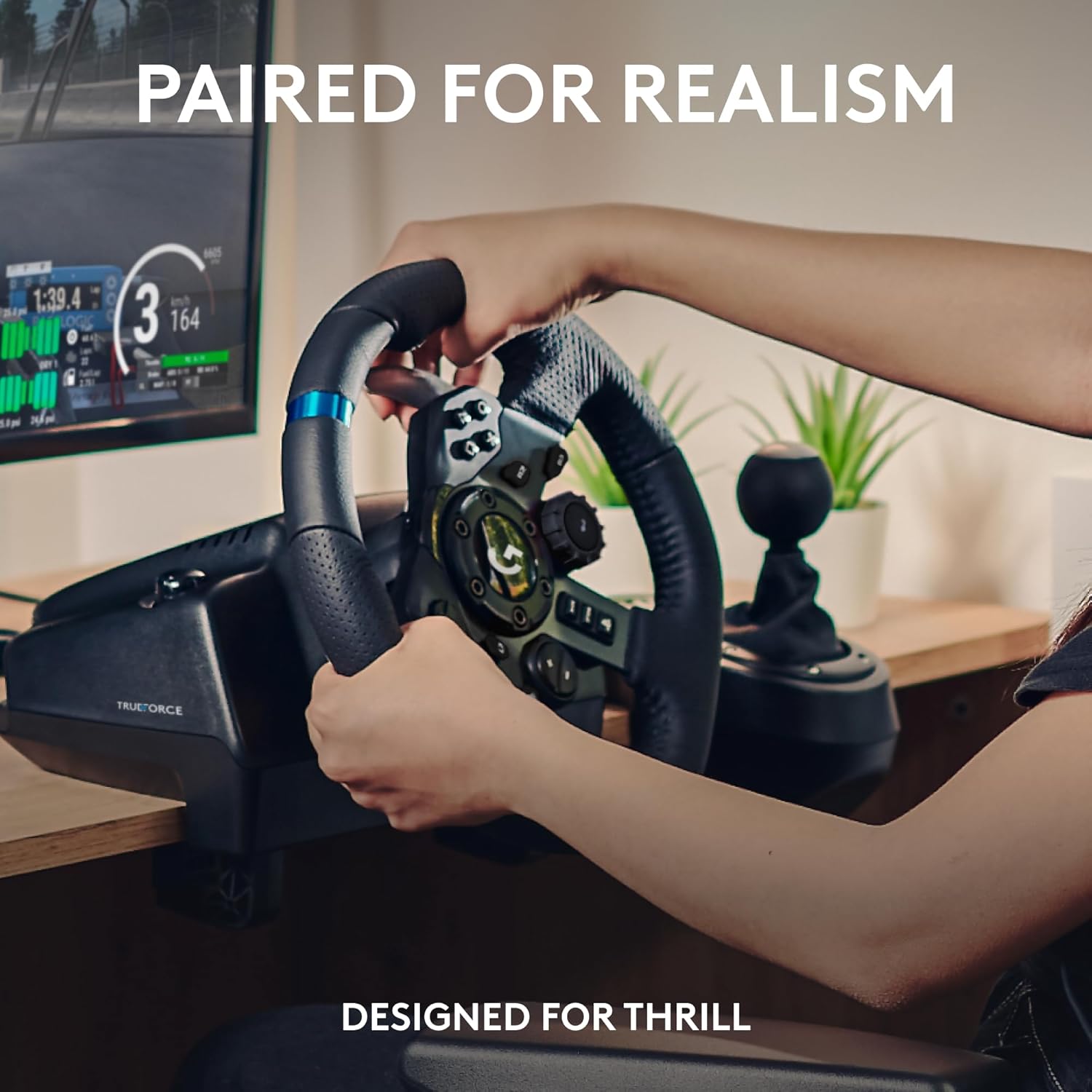 Logitech G923 Racing Wheel and Pedals TRUEFORCE Force Feedback + Logitech G Driving Force Shifter - Real Leather Sim Steering Wheel Pedals & Gear Shift for PS5 PS4 PC Mac