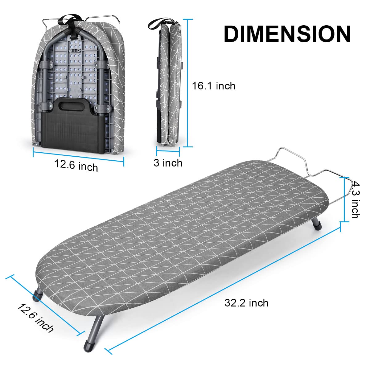 Johgee Foldable Table Top Ironing Board with Iron Rest, Compact Folding Steam Iron Table with 2 Covers, Non-Slip Folding Legs, Light Weight,