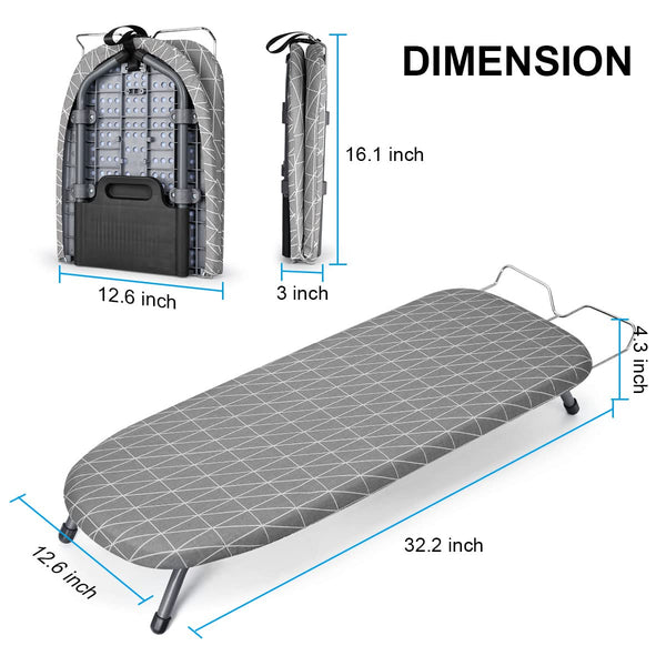 Johgee Foldable Table Top Ironing Board with Iron Rest, Compact Folding Steam Iron Table with 2 Covers, Non-Slip Folding Legs, Light Weight,