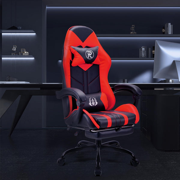 Play haha.Ergonomic reclining seat with footrest adjustable headrest and lumbar cushion high back support padded armrests PU leather finish for gaming home or office use