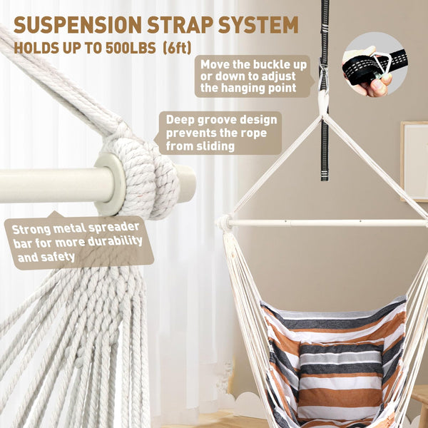 Chihee Hammock Chair Hanging Chair with Foot Rest 2 Cushions Max 550lbs Robust Metal Spreader Bar Collapsible Easy Storage Soft Cotton Swing Chair