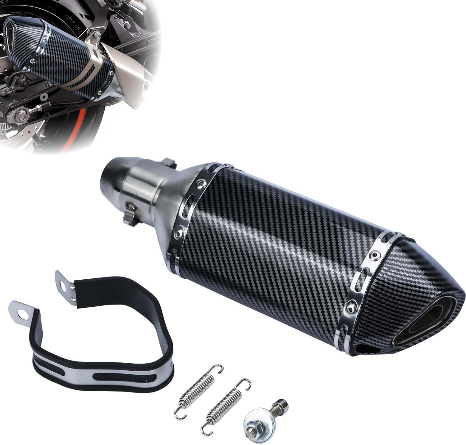 Motorcycle Slip On Exhaust Muffler, 38-51mm/1.5-2in Inlet Stainless Steel Universal Motorcycle Exhaust Mufflers Exhaust Muffler Carbon Fiber Pipe for Motorcycles Modification