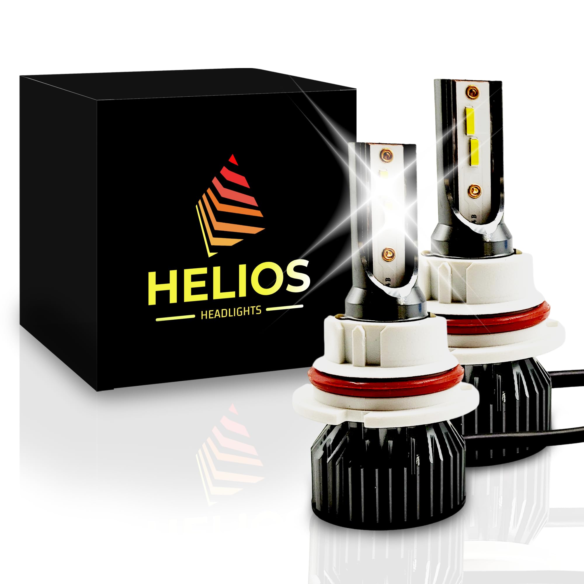 HELIOS H4 / HB2 Headlight Bulbs Led 18000 LM Super Bright Fan Cooling All In One Cool White Conversion Kit Hi/Lo (DC 9-30V) 6000K (36W x2) 30,000Hours over 200% Brighter, Braided Cable