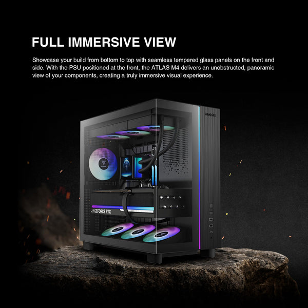 GAMDIAS PC Case, ATX Gaming Mid Tower, No-Hub, Real-time Monitor, Seamless Tempered Glass, Pre-install 3 x 120 mm ARGB PWM Fans, Side Vents Perforated, Black