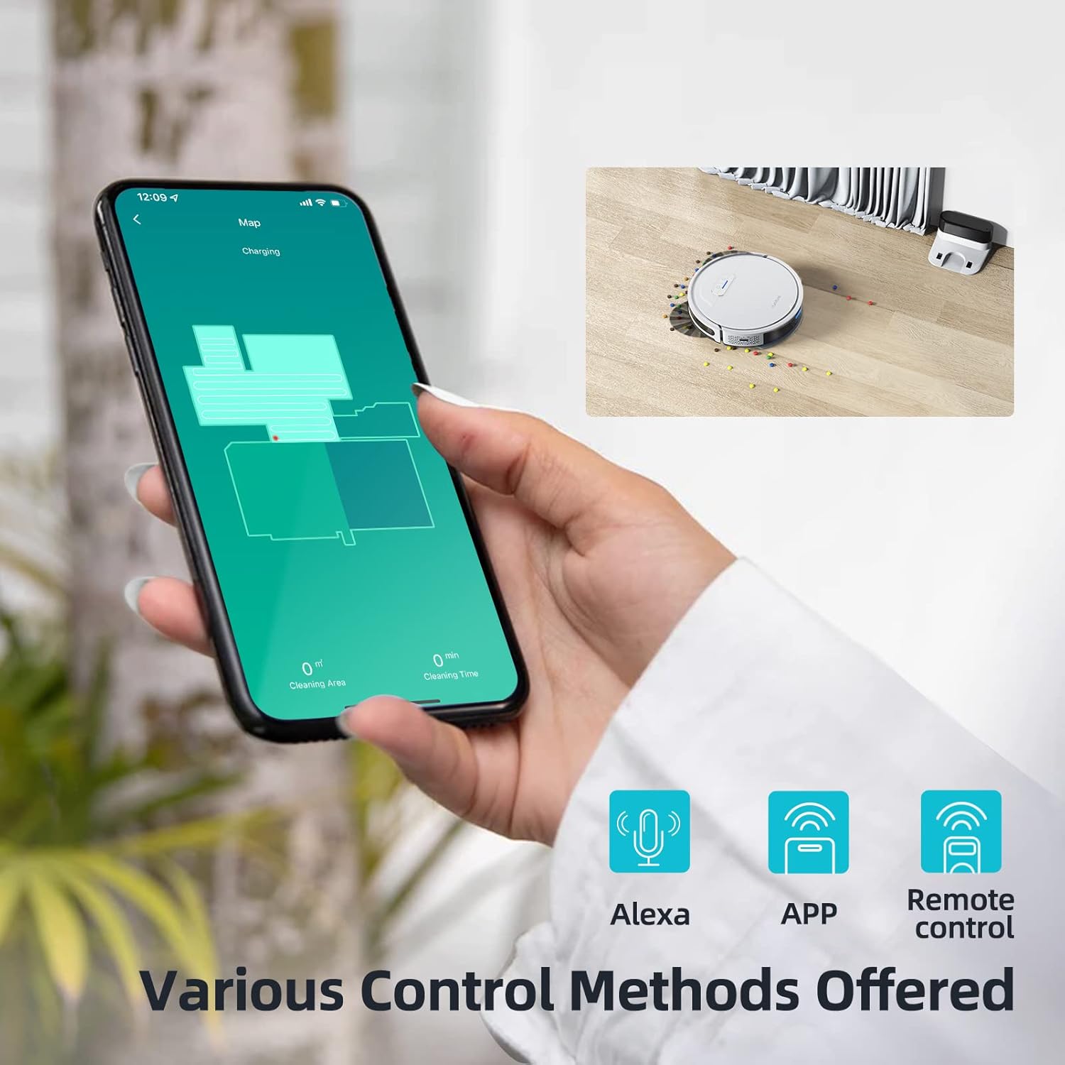 HONITURE Robot Vacuum Cleaner with Mop, G20 Robotic Vacuums with Mapping, 3000Pa Strong Suction, Carpet Booster, Wi-Fi/APP/Alexa/Remote, Ideal for Pet Hair, Hard Floor and Carpet, 7.6cm Thin