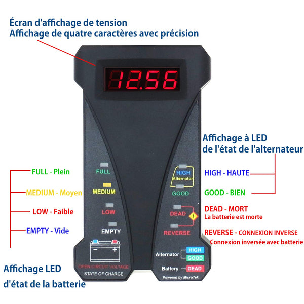 MOTOPOWER 12V Digital Battery Tester Voltmeter and Alternator Charging System Analyzer with LCD Display and LED Indication, Black Rubber Paint