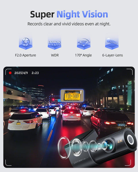 Dash Cam Front and Rear, 4K Dashcam with 64GB SD Card, 1.5'' IPS Display Dual Car Camera with 5GHz Wi-Fi, 24/7 Parking Mode, G-Sensor, Night Vision, 170° Wide Angle, Loop Recording, App Control