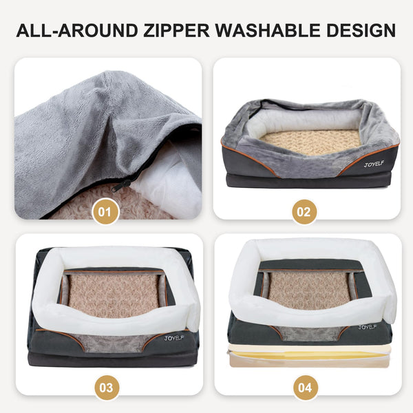 JOYELF Large Memory Foam Dog Bed, Orthopedic Dog Bed & Sofa with Removable Washable Cover and Squeaker Toys as Gift