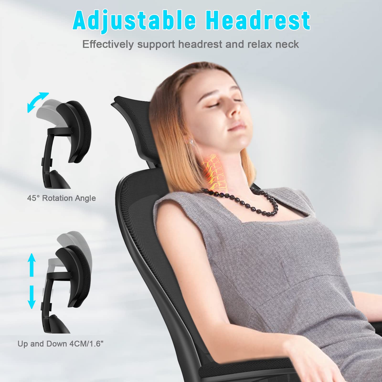 naspaluro Office Chair Ergonomic Desk with 90° Flip-up Armrest Lumbar Support, Height Adjustable Chair, Executive Swivel Computer Padded Seat Cushion for Home/Office