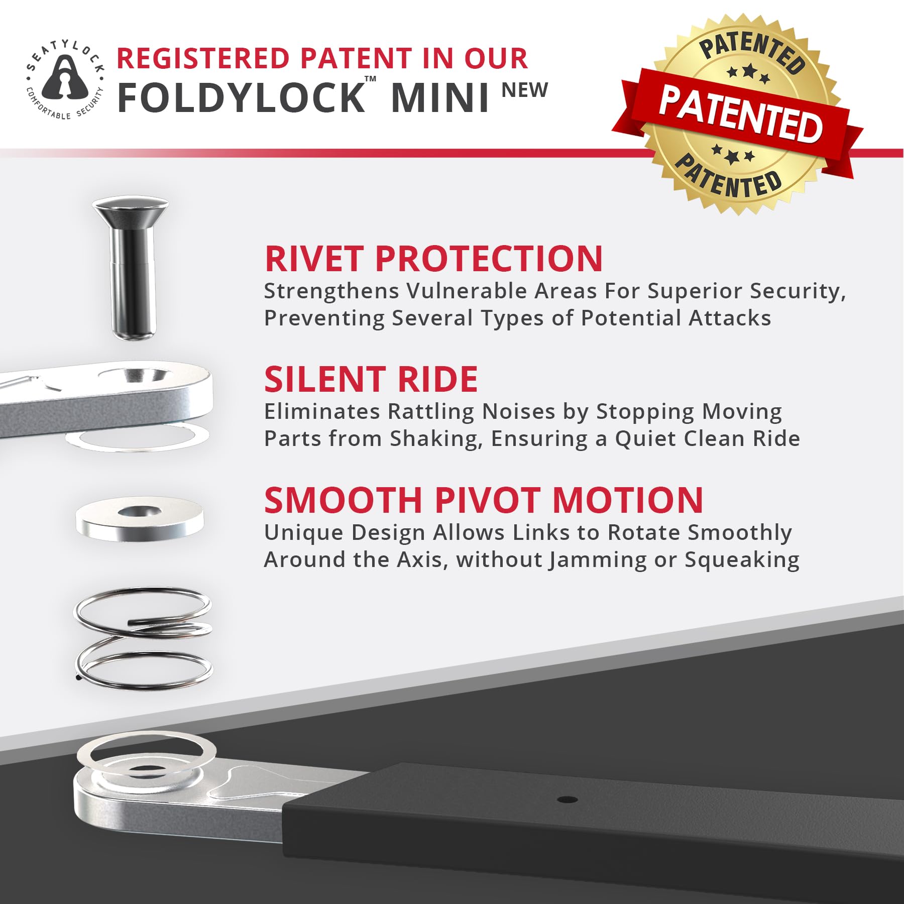 FoldyLock Mini Folding Bike Lock with Key - Patented Lightweight Heavy Duty High Security Anti Theft - Cut Proof Silver Sold Secure Bicycle Lock for