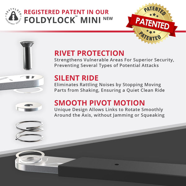 FoldyLock Mini Folding Bike Lock with Key - Patented Lightweight Heavy Duty High Security Anti Theft - Cut Proof Silver Sold Secure Bicycle Lock for