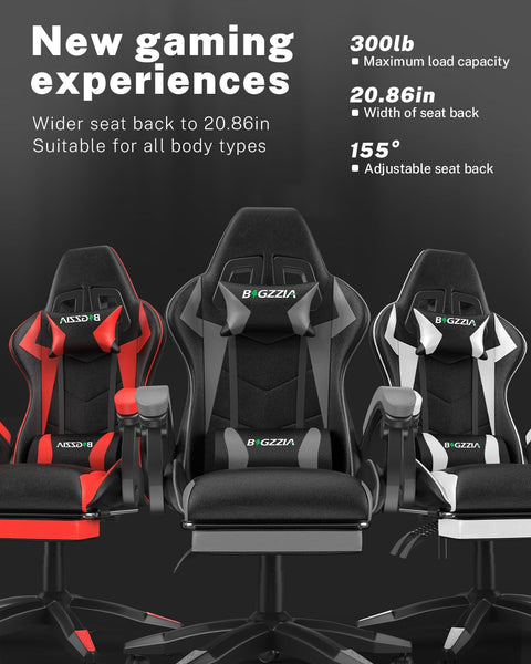 bigzzia RGB Gaming Chair with LED Lights and Ergonomic Computer Chair Reclining PU Leather High Back Video Game Chair with Headrest Adjustable Lumbar Support Linkage Armrest for Adults (Black/Grey)