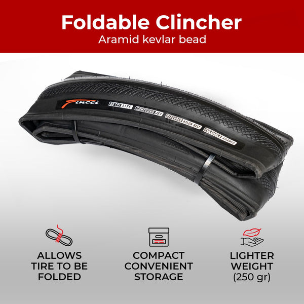 Fincci Pair 700x28c Foldable Tyres 28-622 ETRTO 60TPI with 1mm Antipuncture Protection 700x28 Bike Tyre for Cycle Race Road Racing Touring Bicycle