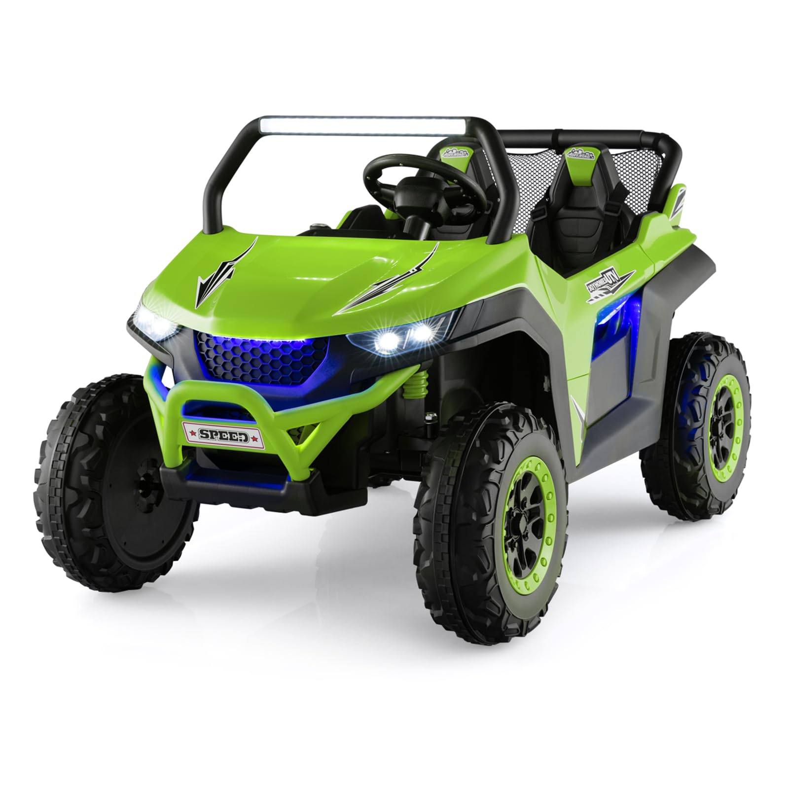 Kids Electric UTV, 2-Seater 12V Battery Powered Toy Car with Remote Control, Lights, Bluetooth, MP3, USB, FM, High/Low Speed & Suspension Spring, Children Ride on Car for 3-8 Years Old (Yellow)