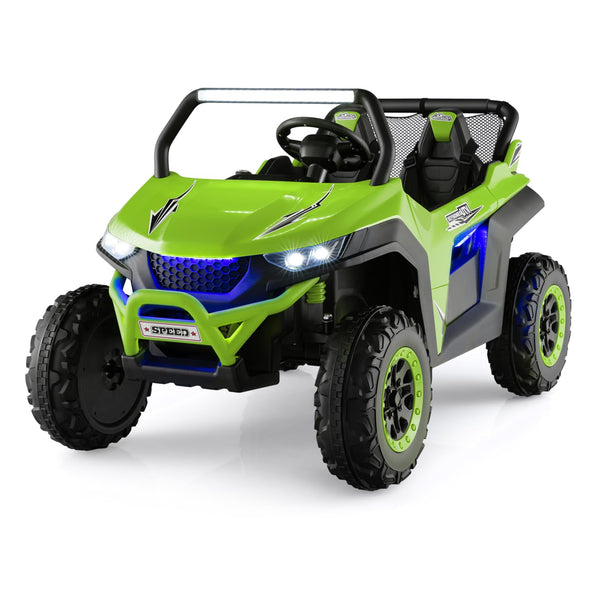 Kids Electric UTV, 2-Seater 12V Battery Powered Toy Car with Remote Control, Lights, Bluetooth, MP3, USB, FM, High/Low Speed & Suspension Spring, Children Ride on Car for 3-8 Years Old (Yellow)