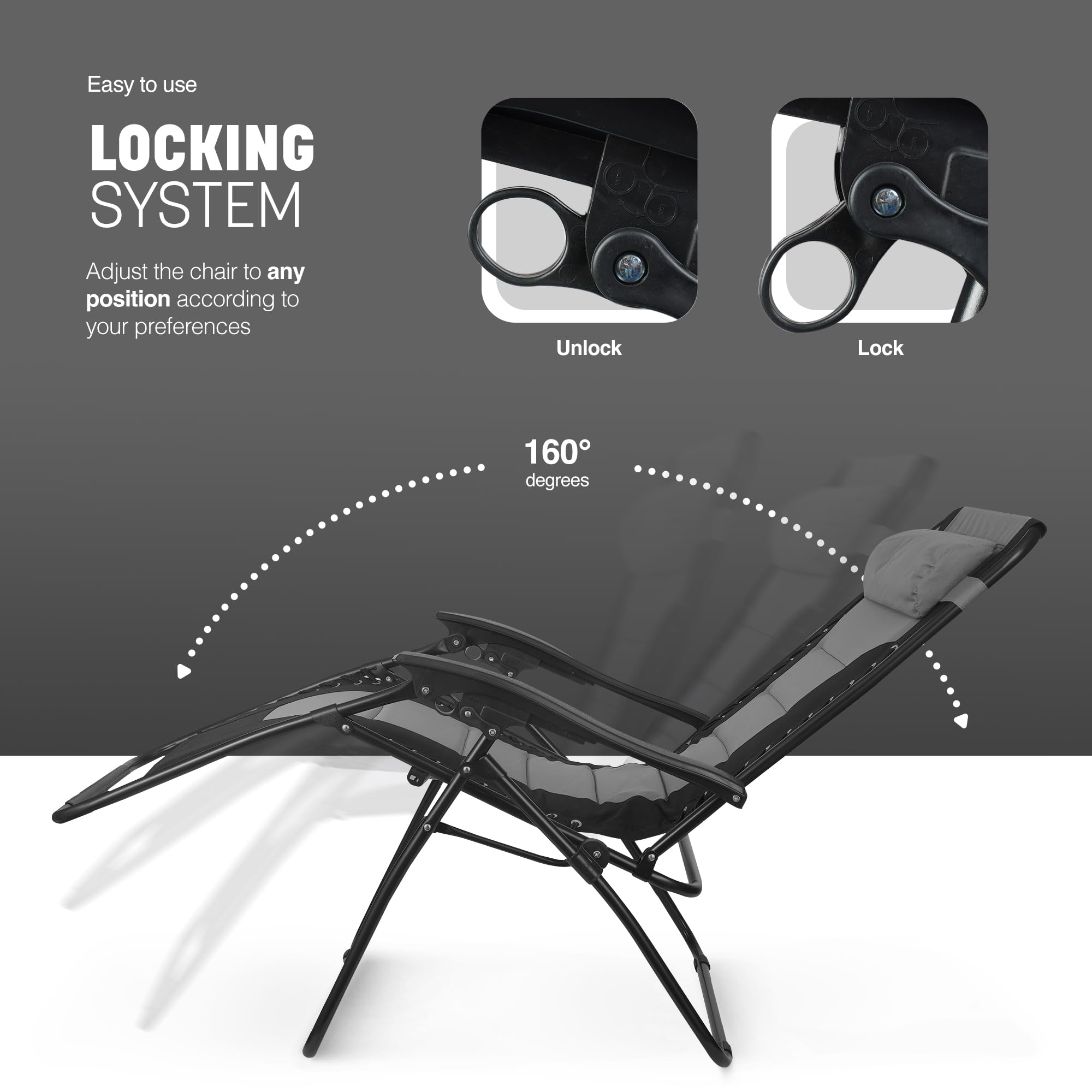 KEPLIN Set of 2 XXL Premium Heavy Duty Padded Zero Gravity Chairs - Luxurious Garden Recliners, Adjustable Headrest, Cup & Phone Holder, Foldable, Easy to Clean Patio Sun Loungers(Black)