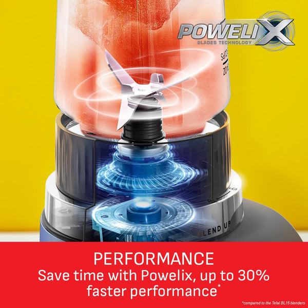 Tefal Blend Up Powerful Mini Blender, Quiet Mode, 8 Auto Programmes, Auto Cleaning Programme, 2 Durable Bottles 0.7L & 0.4L, Smoothies, Protein Shakes, Cocktails, Ice Crush, Hummus, 6 Blades BL19H4G0