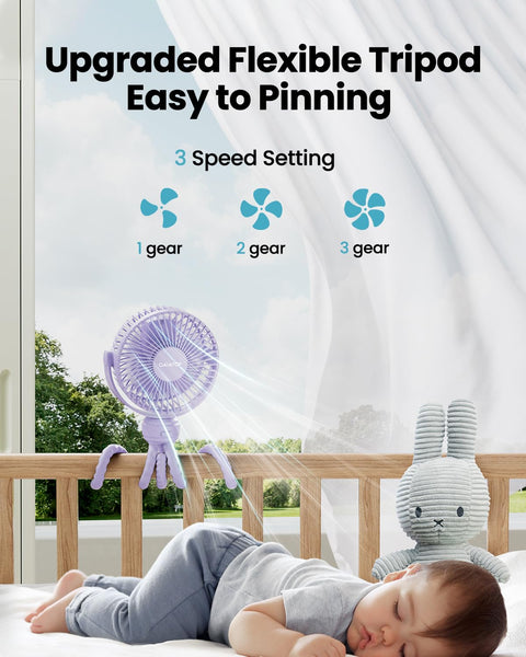 Gaiatop Mini Portable Pram Fan, Rechargeable Small Clip on Fan for Stroller, Detachable 3 Speed 360 Degree Rotate Flexible Tripod Handheld Desk Cooling Car Seat Crib Treadmill Travel Black (SF40)