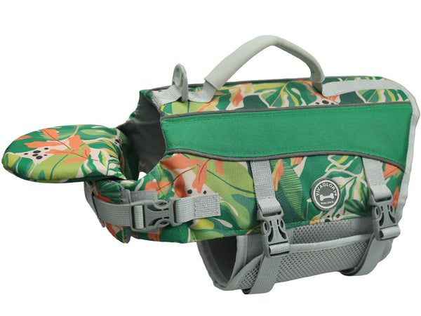 VIVAGLORY Front Float Dog Life Jacket, Dog Buoyancy Aid for Swimming & Boating, Life Vest with Chin Float & Handle, Ripstop & Buoyancy for Doggy, L, Yellow Grey