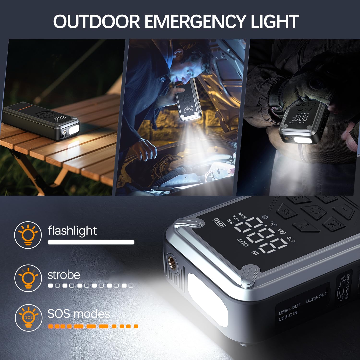 Acmount 5000A Jump Starter Power Pack, 12V Car Battery Booster Jump Starter (Up to 10L Gas and 8L Diesel Engine), Portable Power Bank Jump Pack with Jump Leads, USB QC 3.0, Emergency LED Light