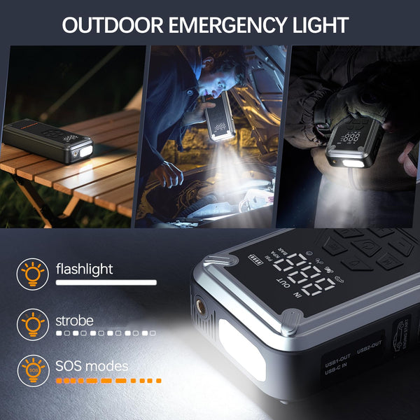 Acmount 5000A Jump Starter Power Pack, 12V Car Battery Booster Jump Starter (Up to 10L Gas and 8L Diesel Engine), Portable Power Bank Jump Pack with Jump Leads, USB QC 3.0, Emergency LED Light