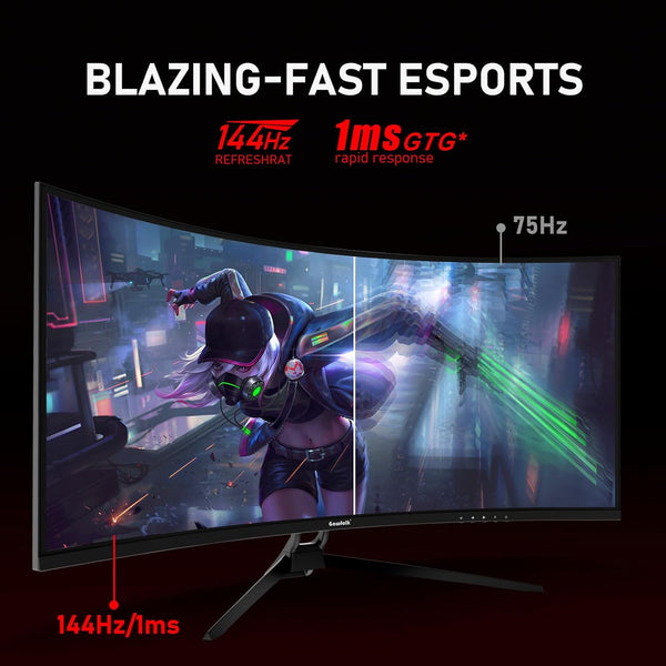 Gawfolk 34 Inch Ultrawide Curved 144Hz Gaming Computer Monitor 1500R PC Screen 21:9 UWQHD (3440x1440),Adaptive Sync,178° Viewing Angle,Display Port、HDMI 2.0, VESA75x75MM-Black