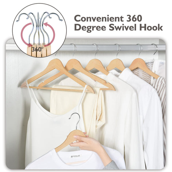 Edergoo Wooden Hangers 30 Pack, Smooth Surface Wooden Coat Hangers Adult, 360 Swivel Hook and Precisely Cut Notches Hangers for Clothes, Suit,