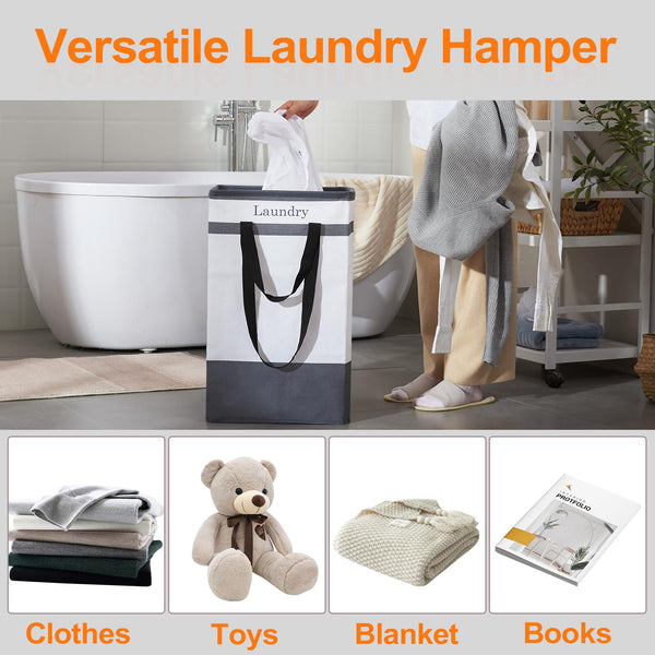 ROSOS Collapsible Foldable Hamper - Extended Double Handle, 80 L Laundry Basket for Bedroom Bathroom Dorm Storage - 1 Pack, Black