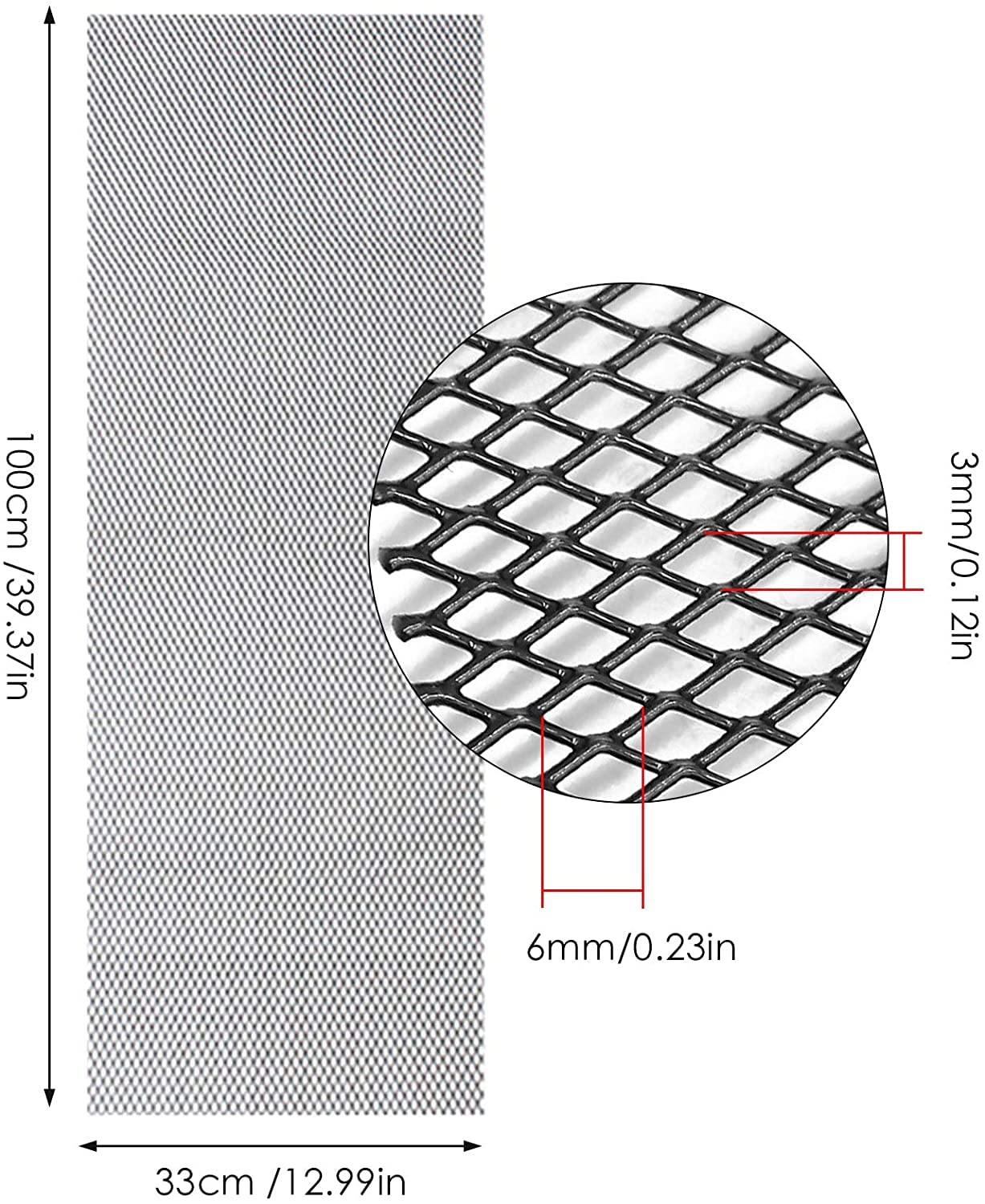 Car Mesh Grille, 100 * 30cm Universal Aluminium Alloy Car Racing Grill Net Vent Tuning Durable Honeycomb Grille Mesh for Bumper, Hood Vents, Fenders (3 * 6MM)