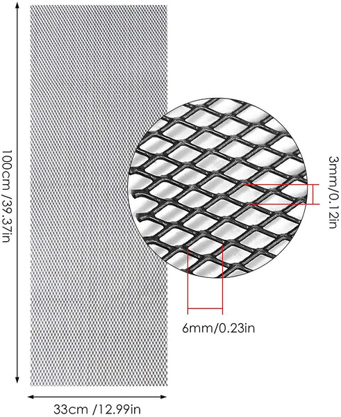 Car Mesh Grille, 100 * 30cm Universal Aluminium Alloy Car Racing Grill Net Vent Tuning Durable Honeycomb Grille Mesh for Bumper, Hood Vents, Fenders (3 * 6MM)