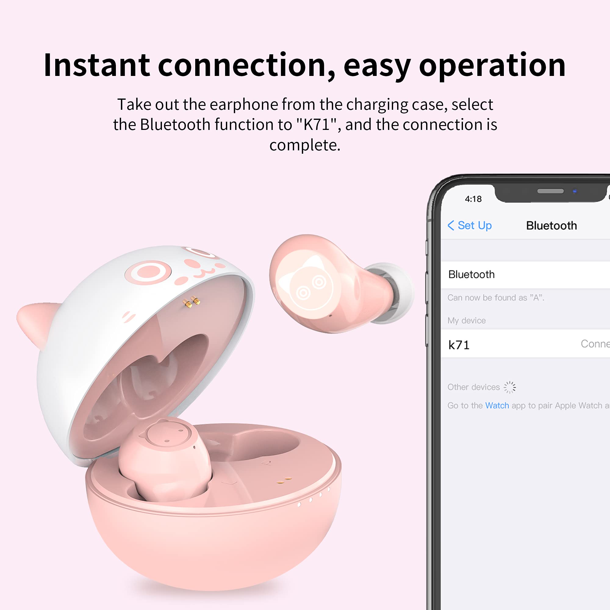 Earbuds for Kids Cute Design in-Ear Wireless Earphones for Kids Boys Adult Bluetooth 5.3 Waterproof Sport Stereo Headphones with Mic for Phone