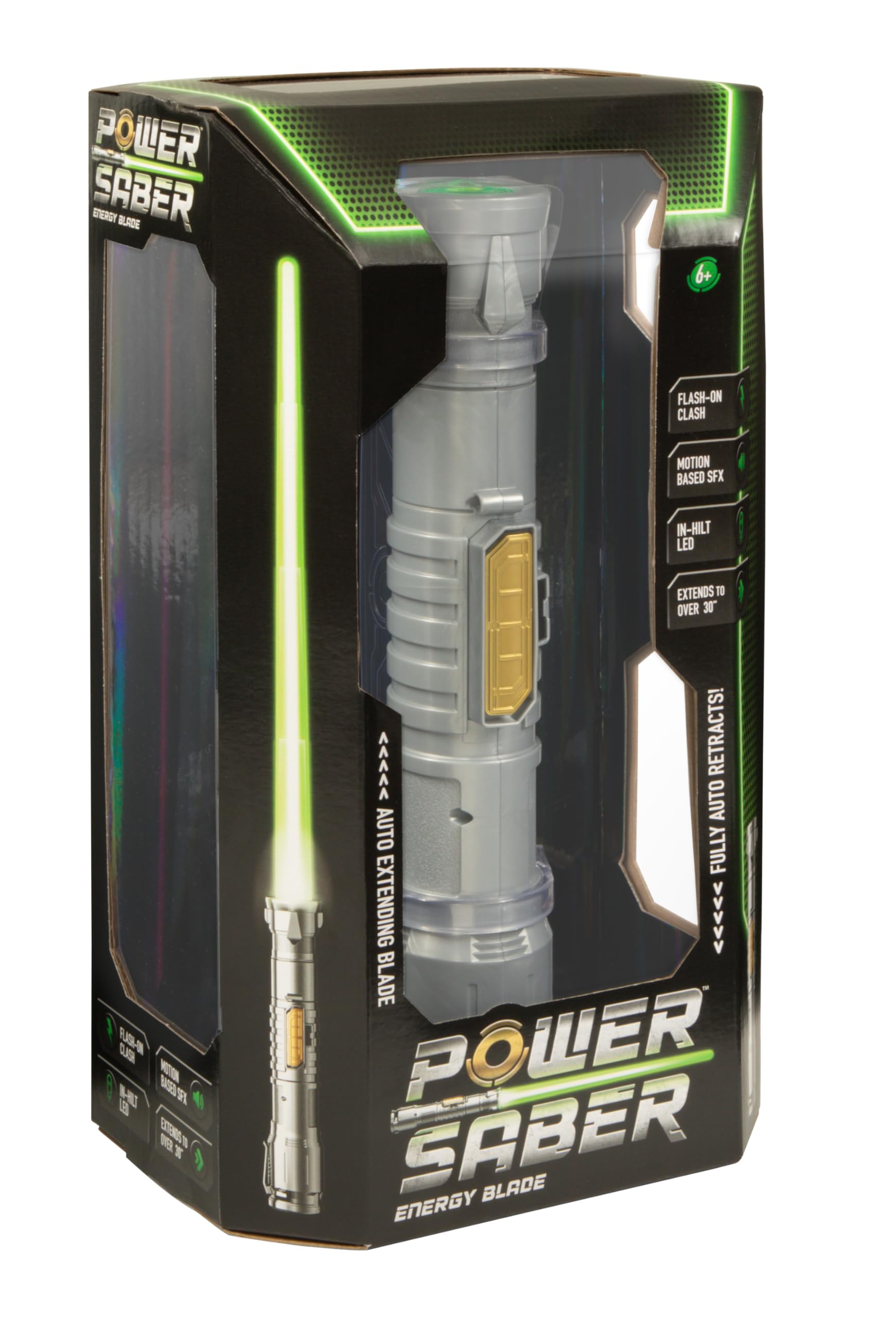 Power Saber: Green | Auto Extending 30" LED Energy Blade | With Motion Based Light and Sound Effects | Recommended Ages 6+