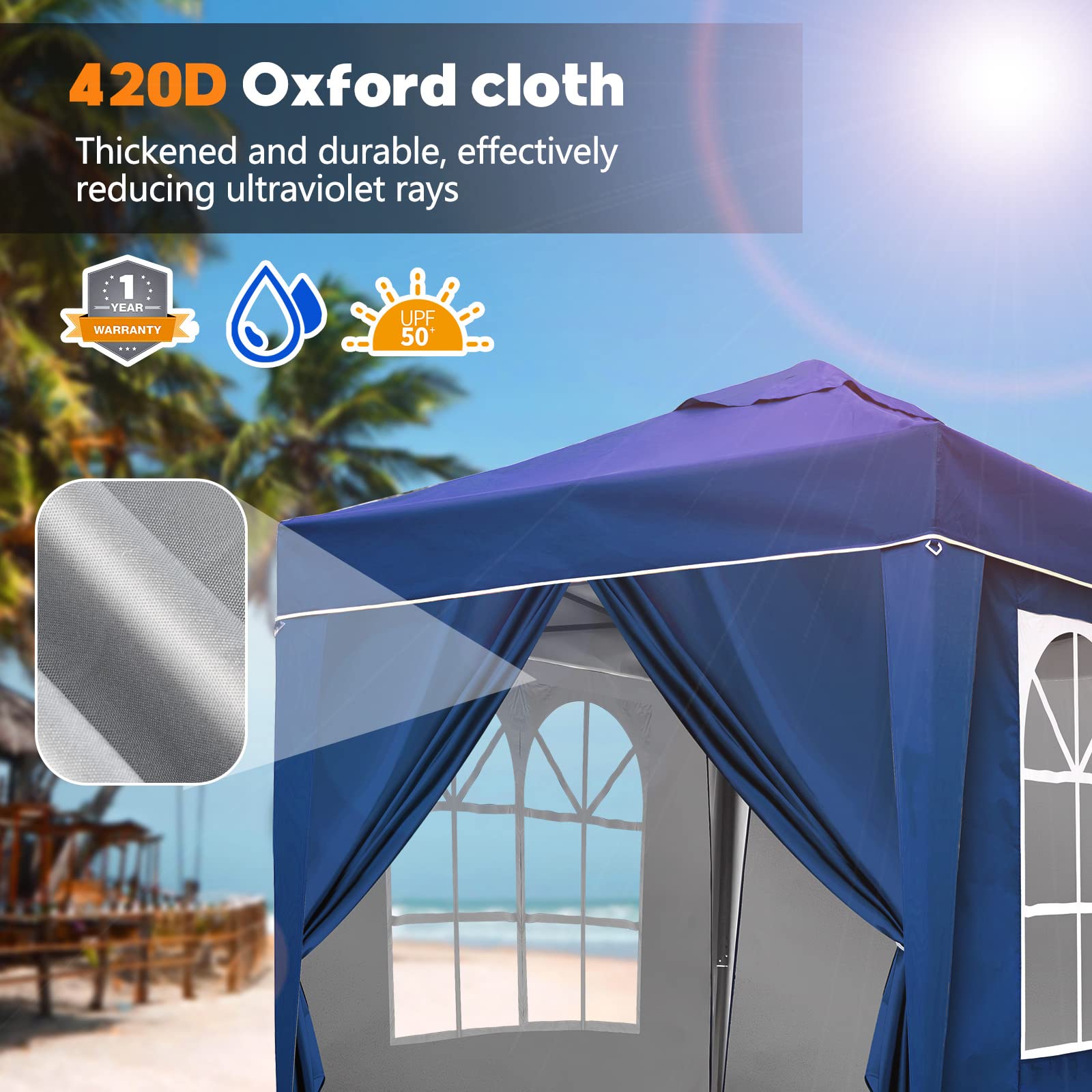 SANHENG Pop Up Gazebo, Pop Up Tent with Weights, Fully Waterproof, All Weather Gazebo ideal for Outdoor Party Camping (2x2m,Blue)