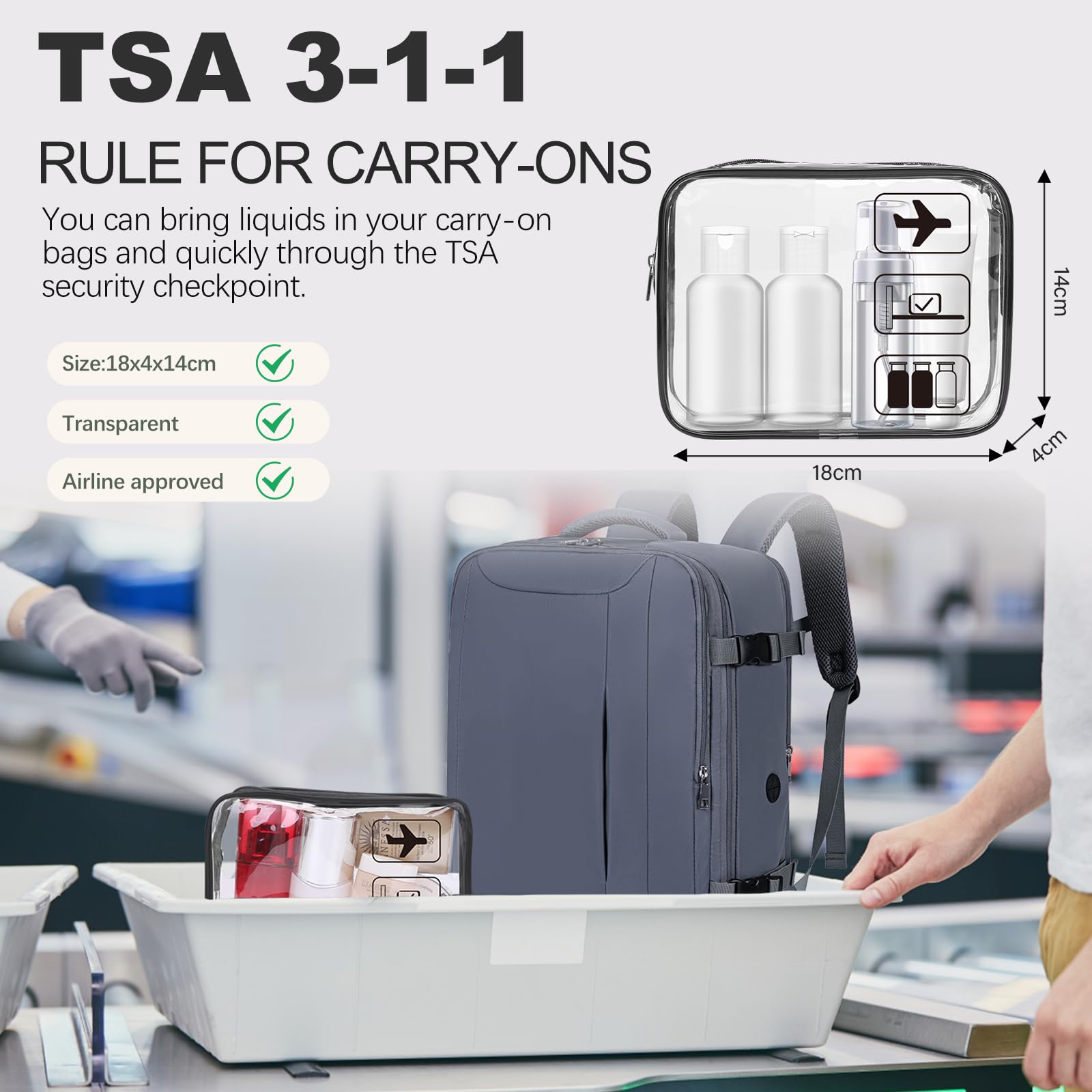 for Easyjet Cabin Bag 45x36x20, Travel Backpack with TSA Approved Clear Bag, Carry-ons Cabin Backpack for Travelling Underseat Cabin Bag Laptop Backpacks Luggage Set