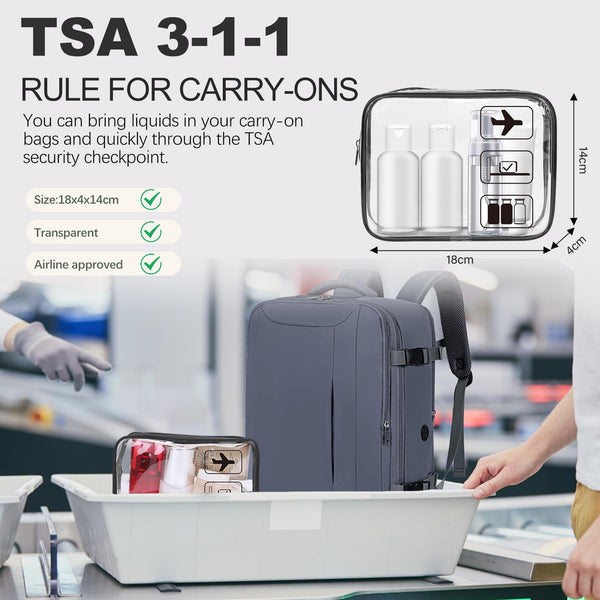 for Easyjet Cabin Bag 45x36x20, Travel Backpack with TSA Approved Clear Bag, Carry-ons Cabin Backpack for Travelling Underseat Cabin Bag Laptop Backpacks Luggage Set
