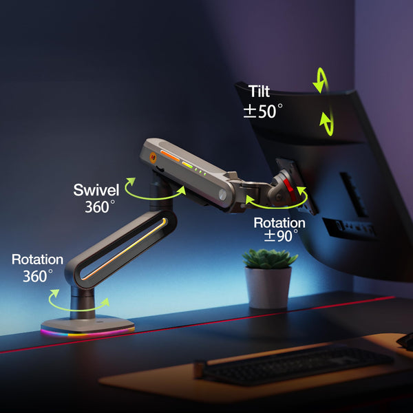 NB Ergonomic Monitor Stand for Screen 32 to 60 inch, RGB Ultrawide Curved Monitor Arm 49 57 inch - Load up to 20 kg, VESA 75 & 100 mm (Black)