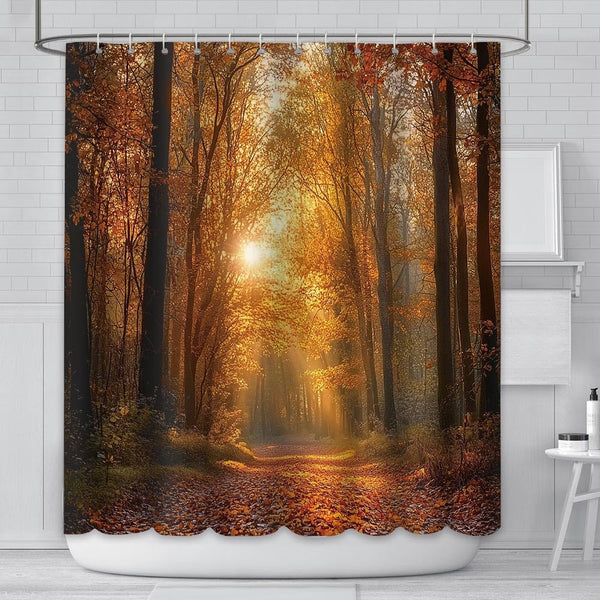 AIBIIN Autumn Forest Shower Curtain Waterproof Yellow Maple Tree Design with Falling Leaves 180x180cm Bathroom Decor for Fall, Farmhouse, Thanksgiving