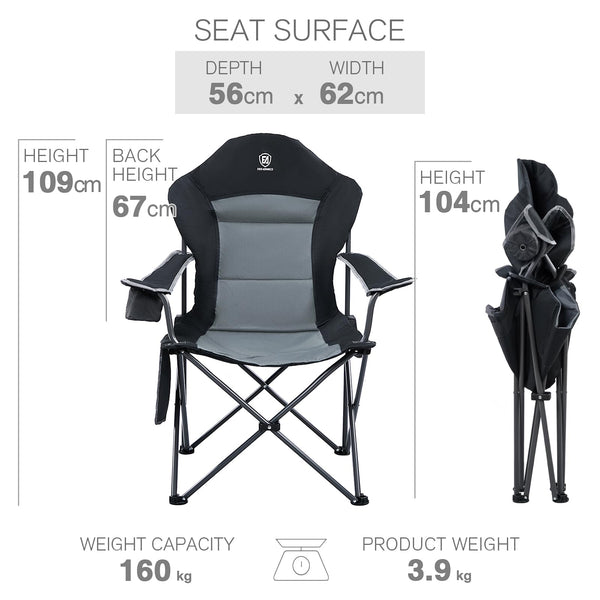 EVER ADVANCED Camping Chairs for Adults Heavy Duty Folding Chair Up to 160kg Oversized with High Back & Cup Holder & Side Pocket Comfy Camp Fold Up Chair