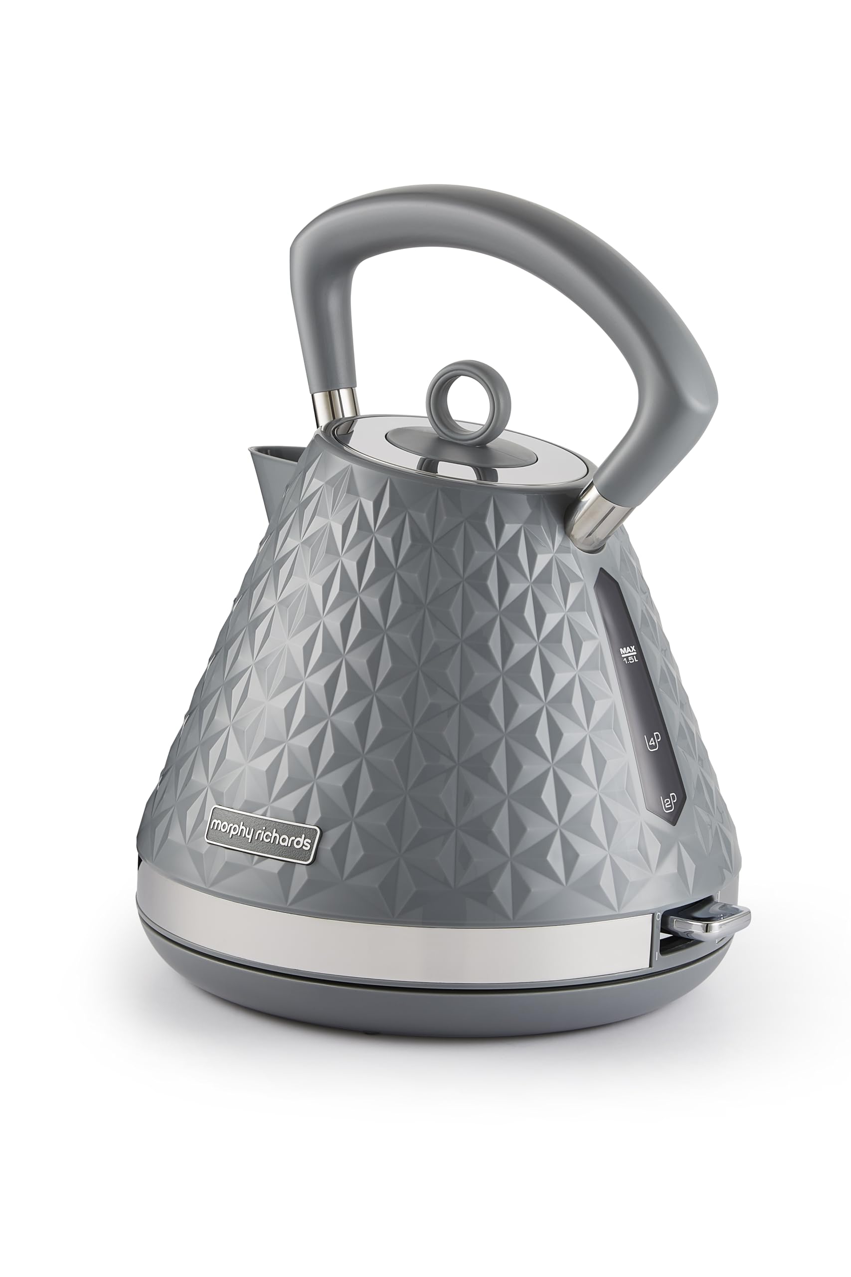 Morphy Richards Vector Pyramid Kettle, 1.5L 3kW Rapid Boil, Anti Limescale Filter, Boil Dry Protection, Water Window, Pull Ring Removeable Lid, 360