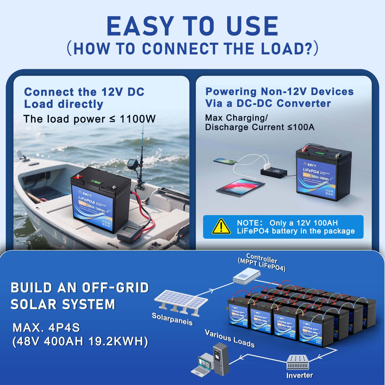 LiFePO4 Lithium Battery 12V 30Ah, Built-in 30A BMS & LCD Voltmeter, 5000+ Cycles, Lightweight Rechargeable Leisure Lithium Iron Phosphate Battery for RVs, Camping Gear, Trolling Motor, Solar