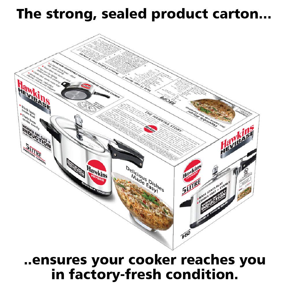 Hawkins Hevibase Hawkins H56 Hevibase Induction Compatible Aluminum Pressure Cooker, 5-Liter, Silver, 5-Litre