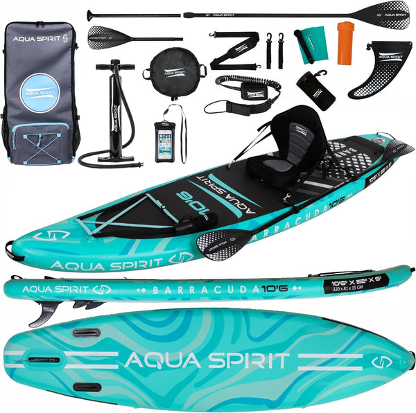 Aqua Spirit Barracuda ISUP/Kayak Inflatable Stand Up Paddle Board 2025 | 10'6x32”x6” | Complete Conversion Kit with Paddle, Backpack and more accessories | Adult Beginner/Expert