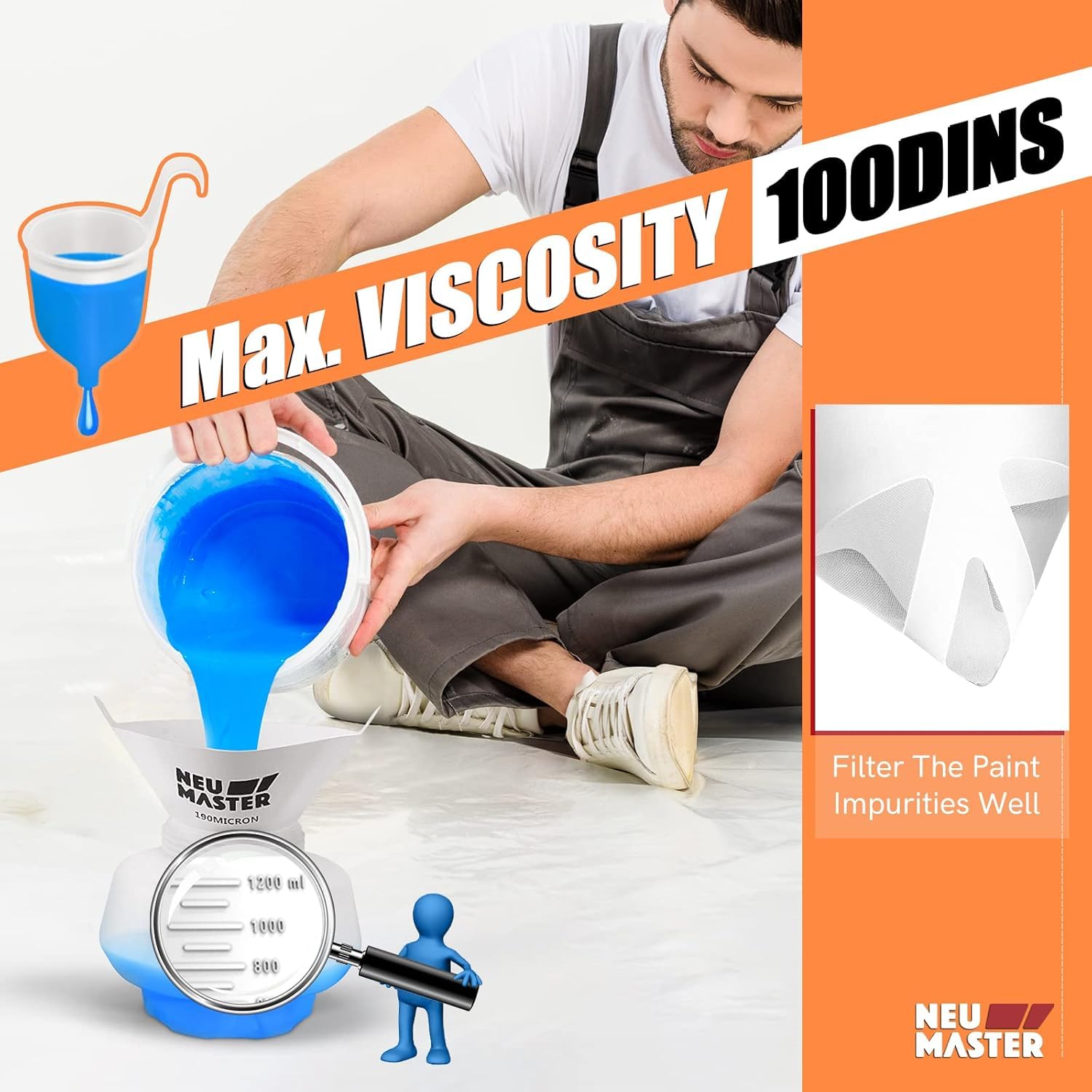 NEU MASTER Paint Sprayer, Orange Fence Paint Sprayer,[500W/1200ml/4 Nozzles/3 Patterns] HVLP Electric Spray Gun for Home Interior and Exterior, Cabinets, House, Fence, Ceiling