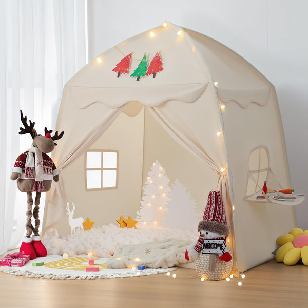besrey Kids Play Tent Playhouse for Indoor & Outdoor – Spacious Design with Windows, Christmas Tree Flag & Lights Included