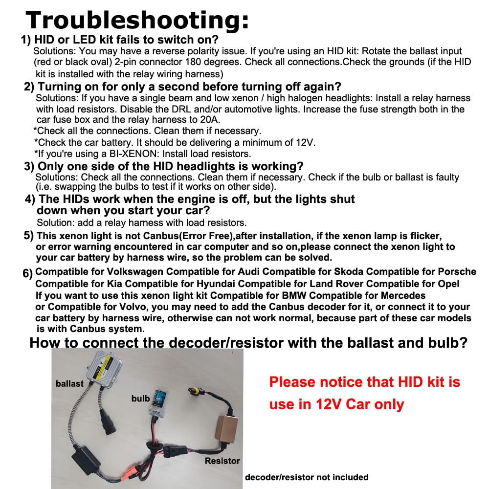 HSUN HID Conversion Kit,With Reliable Ballast Fit Car Factory Headlight,6000K Xenon White (H1)